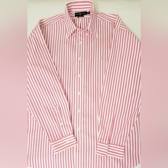 *Sold* Ralph Lauren Polo Men's Pink White Striped Dress Shirt Long Sleeve Sz: XL - Picture 10 of 12